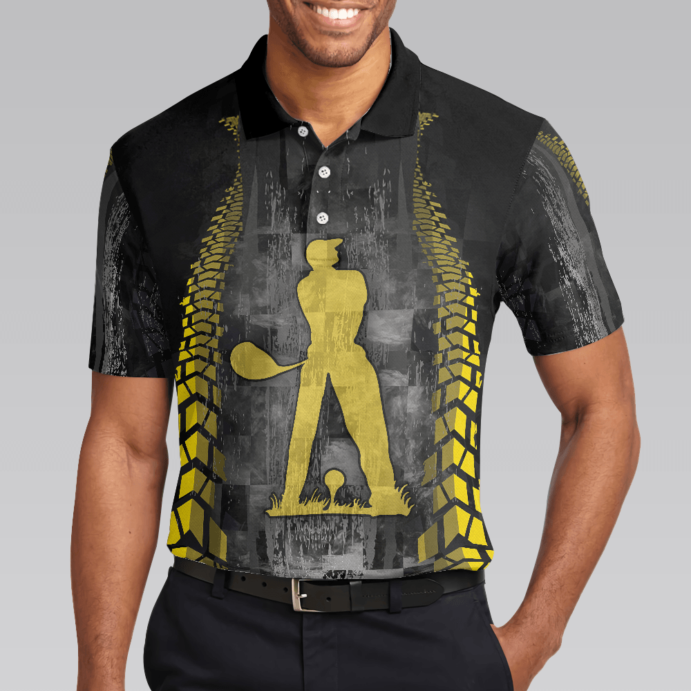 Golfer On Yellow Silhouette Men Polo Shirt, Checker Pattern Racing Polo Shirt, Best Golf Shirt For Men, Best Gift For Golfers - Amzanimalsgift