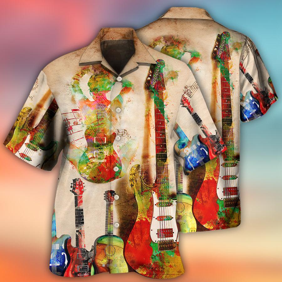 Guitar Abstract Colorful Art Style Aloha Hawaiian Shirt For Summer, Guitar Hawaiian Shirts Outfit For Men Women, Music Guitar Lovers - Amzanimalsgift