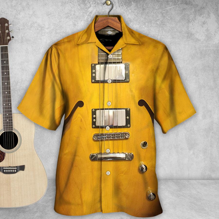 Guitar Acoustic Aloha Hawaiian Shirt For Summer, Semi Hollow Body Guitar Hawaiian Shirts Outfit For Men Women, Music Guitar Lovers - Amzanimalsgift