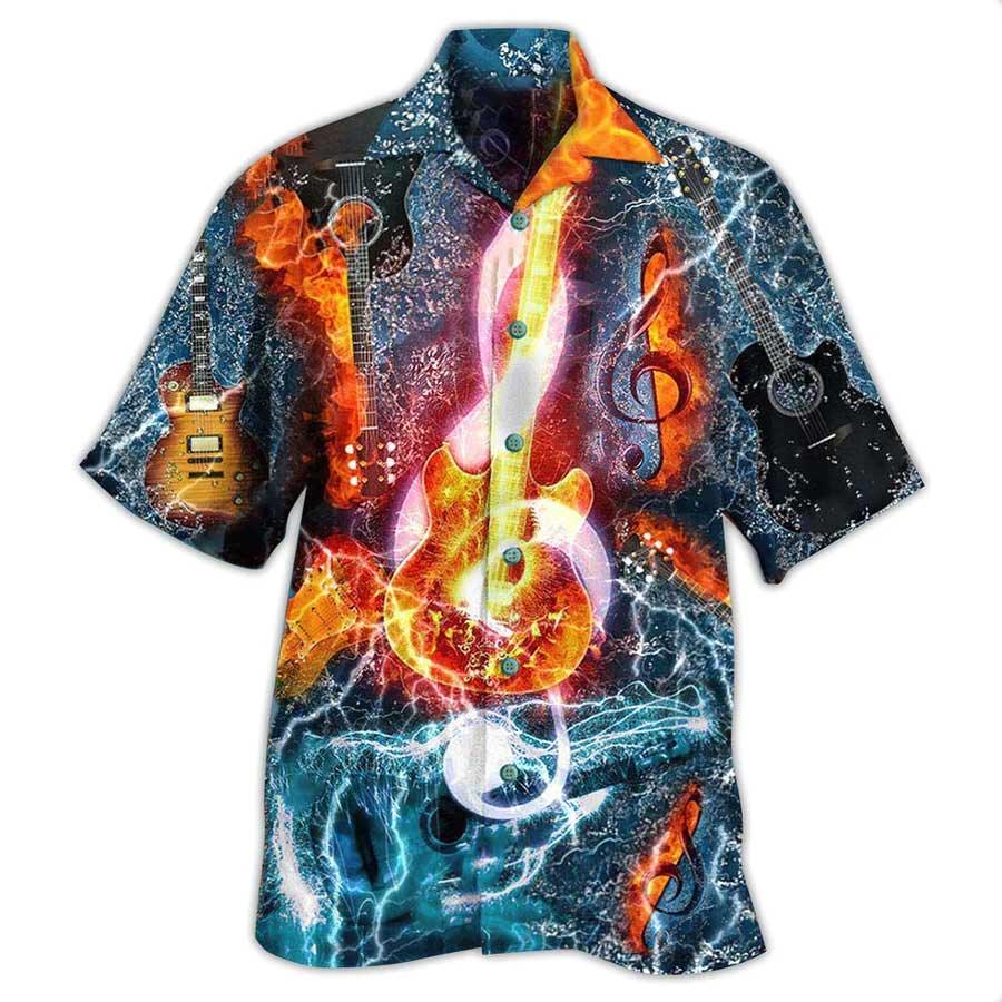 Guitar And Water Aloha Hawaiian Shirt For Summer, Guitar Hawaiian Shirts Matching Outfit For Men Women, Music Guitar Lovers - Amzanimalsgift