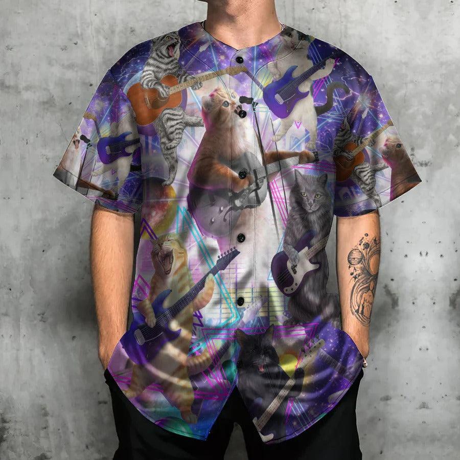 Guitar Baseball Jersey, Funny Cat, Cat Playing Guitar Baseball Jersey For Men And Women - Perfect Gift For Guitar Lovers, Music Lovers, Cat Lovers - Amzanimalsgift