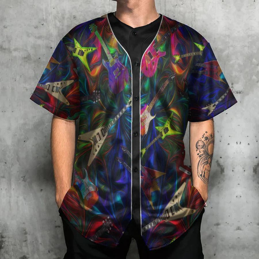 Guitar Baseball Jersey, Guitar Neon Art Baseball Tee Jersey Shirt For Men And Women - Perfect Gift For Guitar Lovers, Music Lovers - Amzanimalsgift