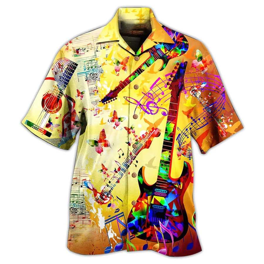 Guitar Butterfly Colorful Aloha Hawaiian Shirt For Summer, Guitar Music Hawaiian Shirts Outfit For Men Women, Music Guitar Lovers - Amzanimalsgift