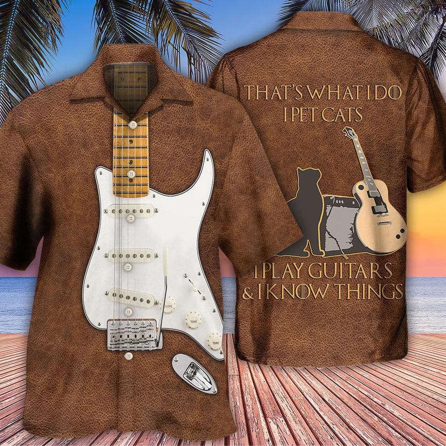 Guitar Cat Aloha Hawaiian Shirt For Summer, That's What I Do I Pet Cats Guitar Hawaiian Shirts Matching Outfit For Men Women, Music Guitar Lover - Amzanimalsgift