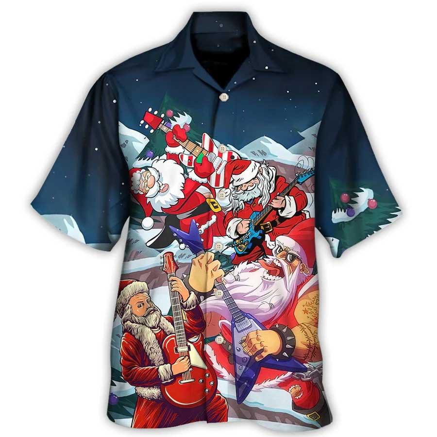 Guitar Christmas Aloha Hawaiian Shirt For Summer, Santa With Electric Guitar Hawaiian Shirts Outfit For Men Women, Music Guitar Lovers - Amzanimalsgift