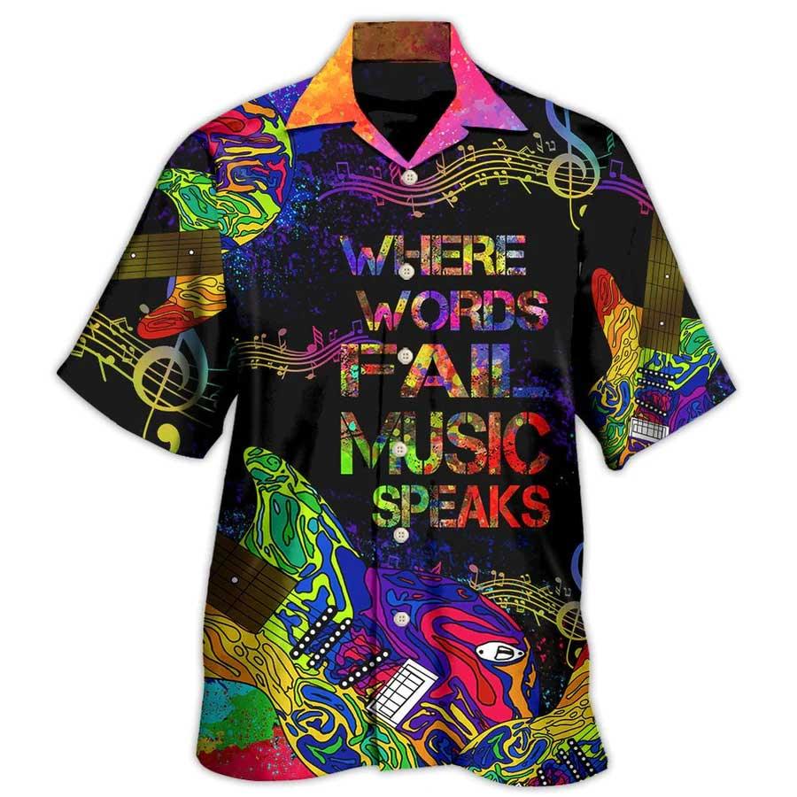 Guitar Colorful Aloha Hawaiian Shirt For Summer, Where Words Fail Music Speaks Hawaiian Shirts Matching Outfit For Men Women, Music Guitar Lovers - Amzanimalsgift