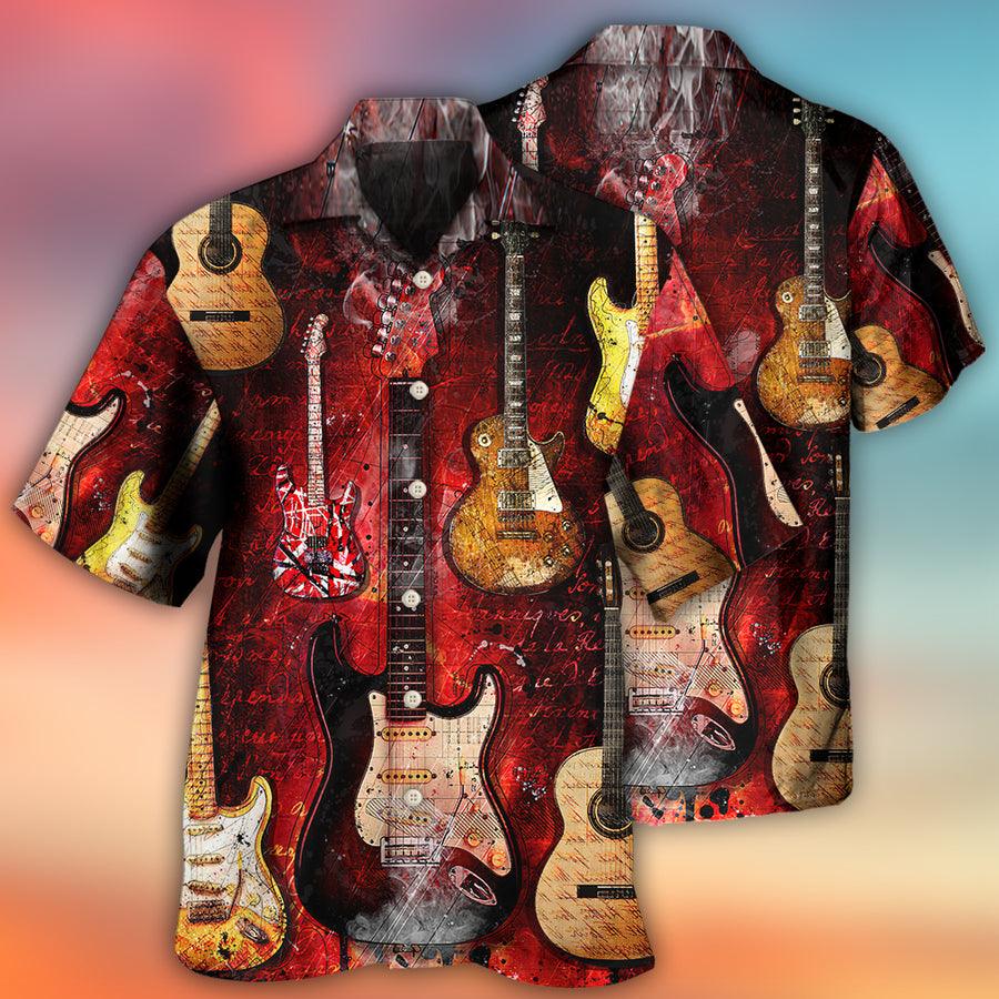 Guitar Halloween Abstract Art Style Aloha Hawaiian Shirt For Summer, Guitar Hawaiian Shirts Outfit For Men Women, Music Guitar Lovers - Amzanimalsgift