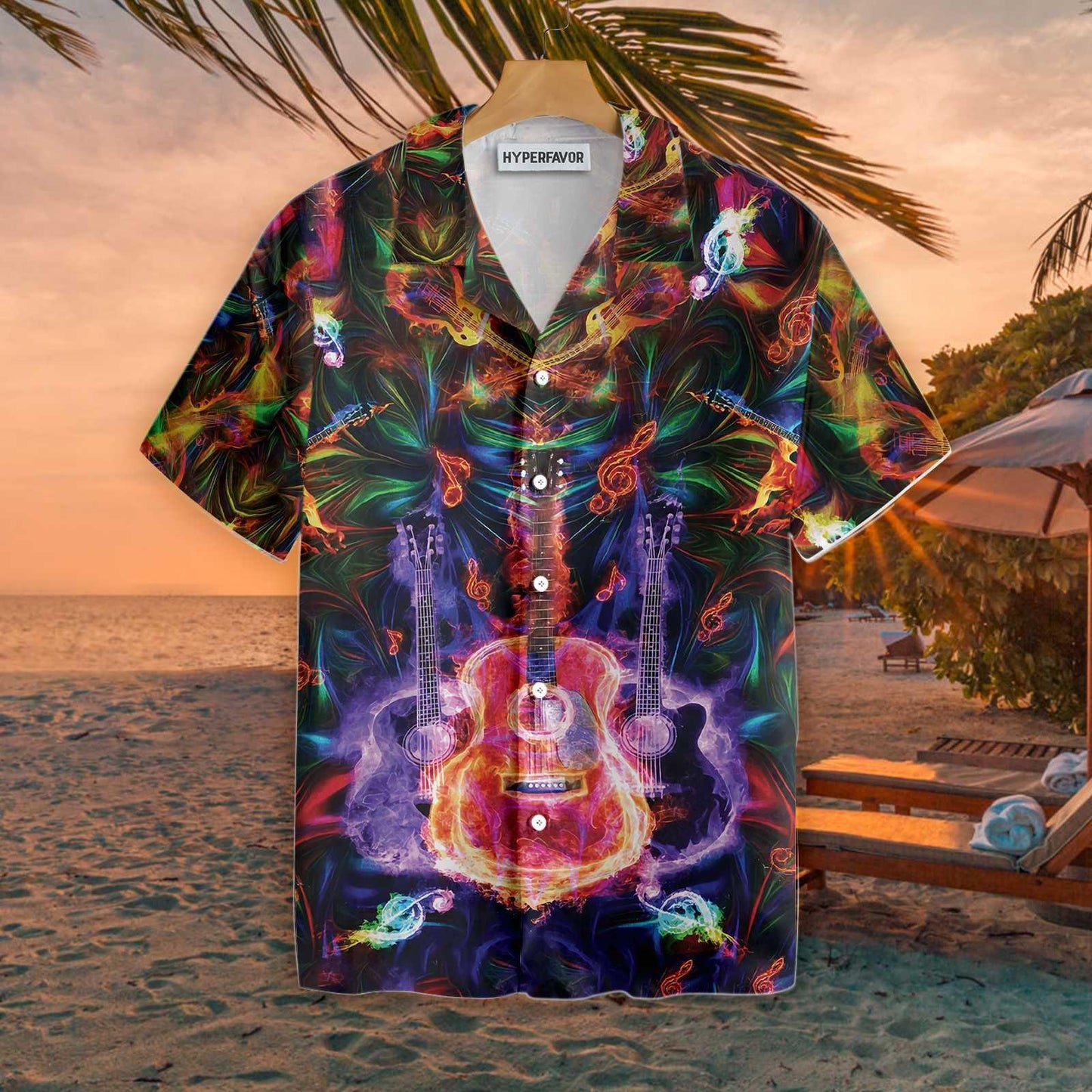 Guitar Hawaiian Shirt, Colorful Summer Aloha Shirt For Men, Guitar Lovers, Music Lovers - Amzanimalsgift