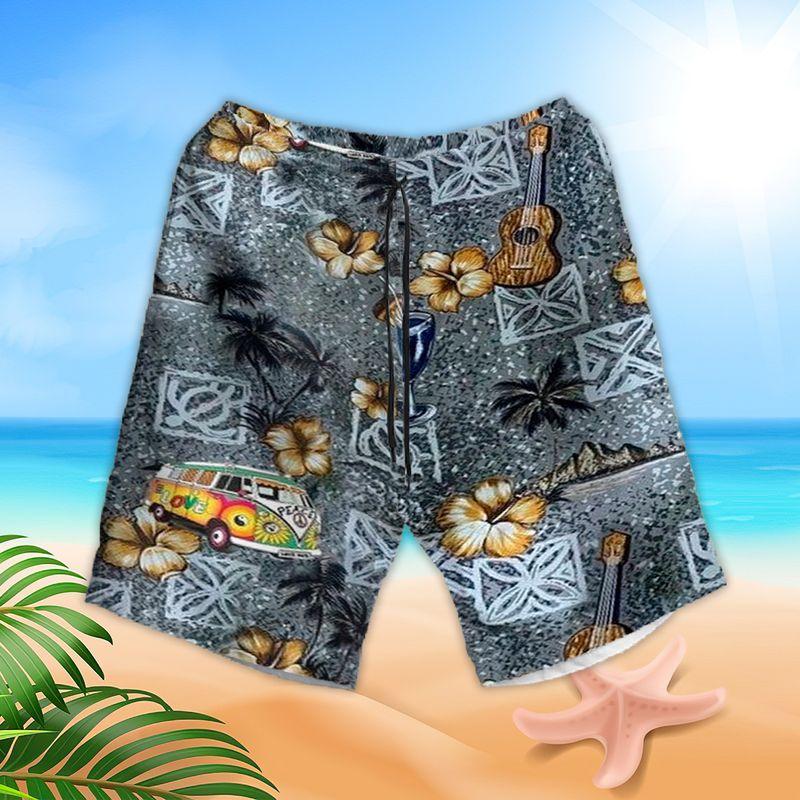 Guitar Hippie Bus Aloha Hawaiian Shirts For Summer, Hibiscus Pattern Hawaiian Set For Men Women, Gift For Friend, Guitarist, Guitar Music Lovers - Amzanimalsgift