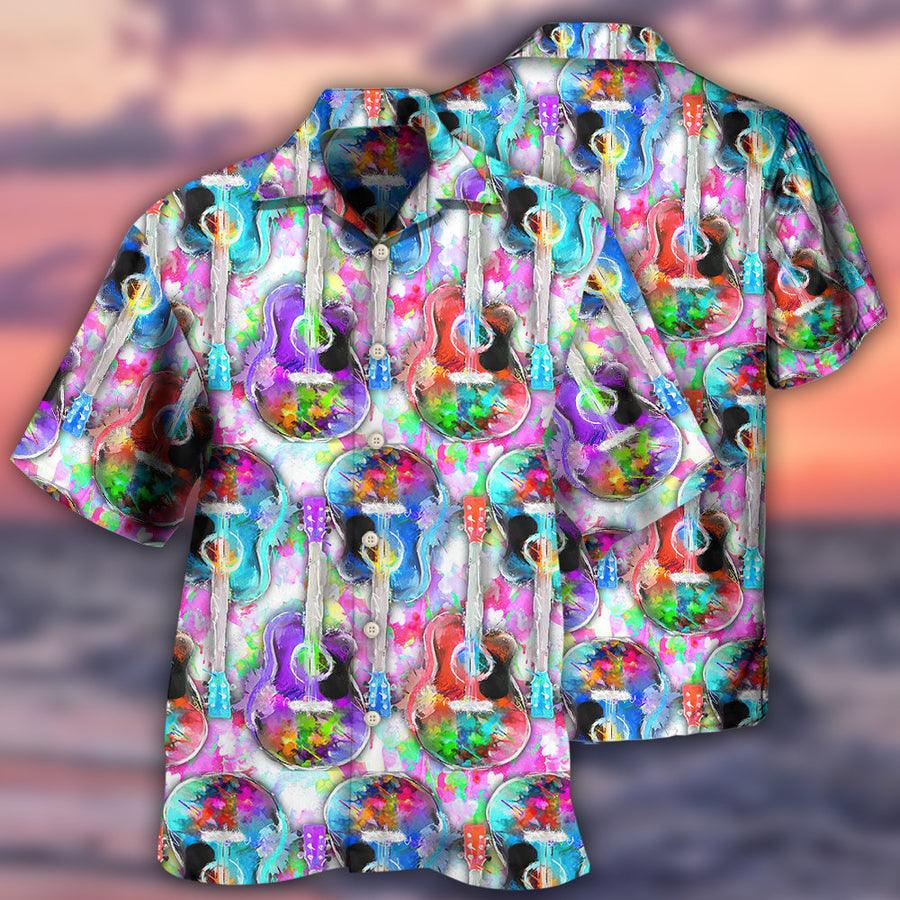 Guitar Mix Color Aloha Hawaiian Shirt For Summer, Colorful Guitar Hawaiian Shirts Outfit For Men Women, Music Guitar Golf Lovers - Amzanimalsgift