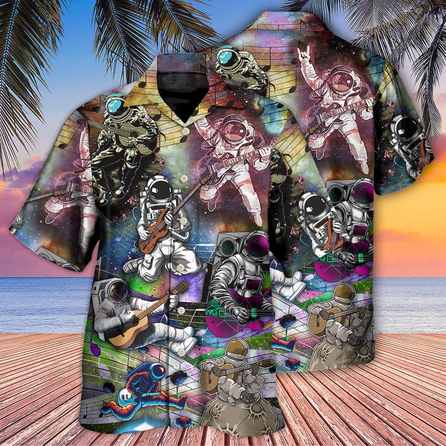 Guitar Music Astronaut Galaxy Art Aloha Hawaiian Shirt For Summer, Guitar Hawaiian Shirts Matching Outfit For Men Women, Music Guitar Lovers - Amzanimalsgift