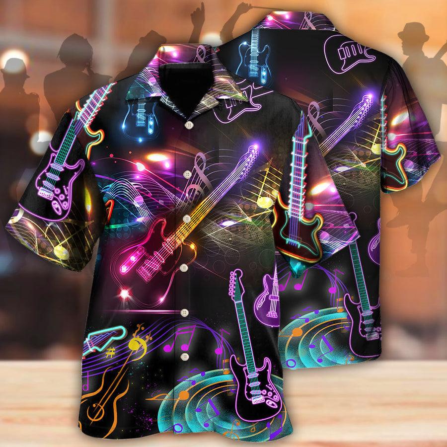 Guitar Neon Amazing Art Aloha Hawaiian Shirt For Summer, Guitar Hawaiian Shirts Matching Outfit For Men Women, Music Guitar Lover - Amzanimalsgift