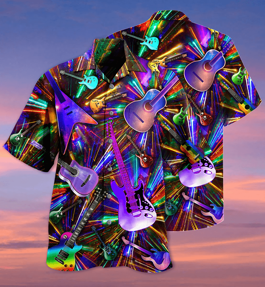 Guitar Neon Color Aloha Hawaiian Shirt For Summer, Colorful Guitar Hawaiian Shirts Outfit For Men Women, Music Guitar Lovers - Amzanimalsgift