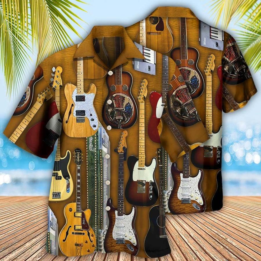 Guitar Vintage Basic Style Aloha Hawaiian Shirt For Summer, Guitar Hawaiian Shirts Matching Outfit For Men Women, Music Guitar Lover - Amzanimalsgift