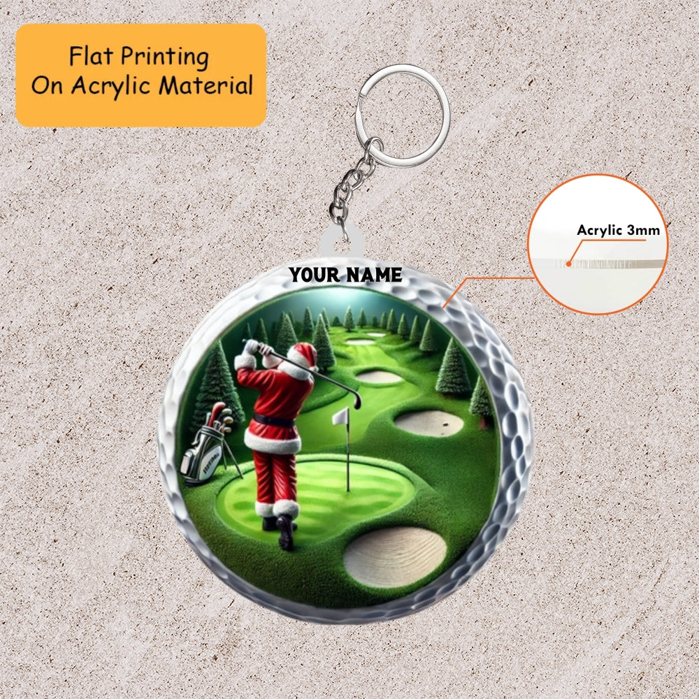 Personalized Golf Ball Christmas Acrylic Ornament, Golf Christmas Keychain, Car Ornament, Christmas Ornament Gifts