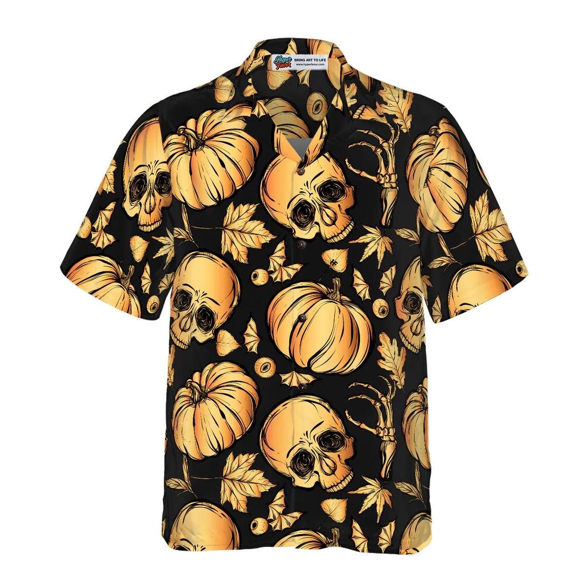 Halloween Hawaiian Shirt - Pumpkin & Skull Halloween Hawaiian Shirt - Perfect Gift For Lover, Friend, Family - Amzanimalsgift