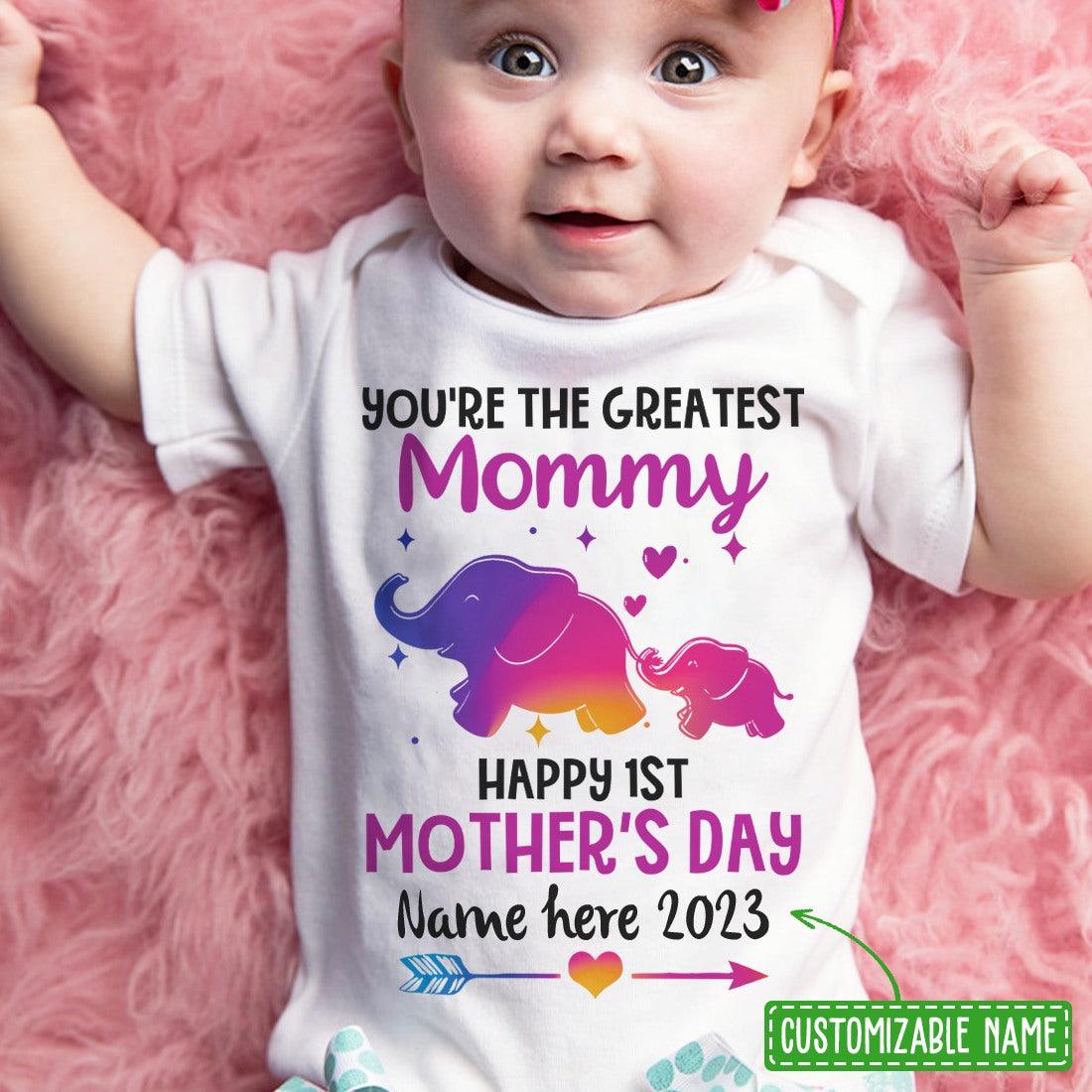 Happy 1st Mother's Day Baby Bodysuit Onesies - You're The Greatest Mommy Personalized Baby Newborn Onesies - First Mother's Day Baby Onesies - Amzanimalsgift