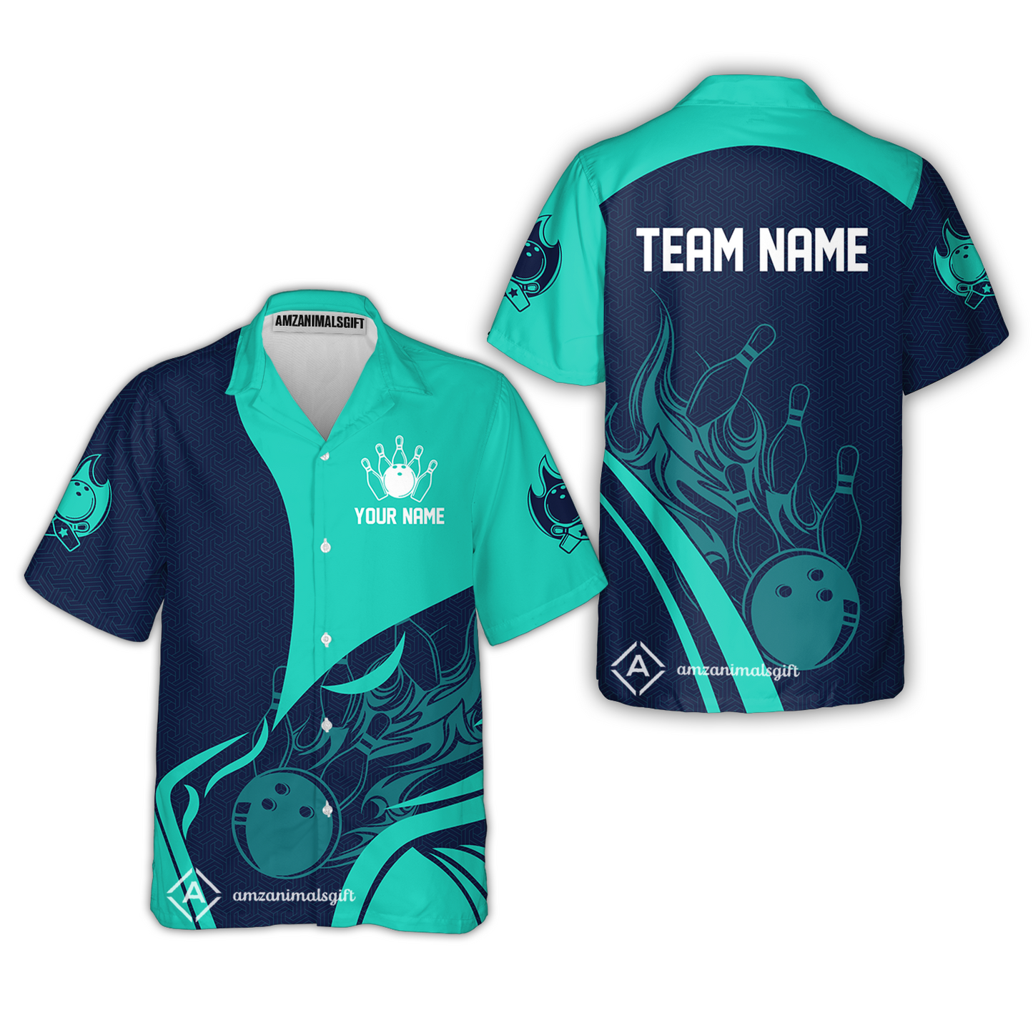 Customized Bowling Hawaiian Shirt, Custom Flame Bowling Uniform Hawaiian Shirt, Multicolor Team Style Jersey for Bowlers