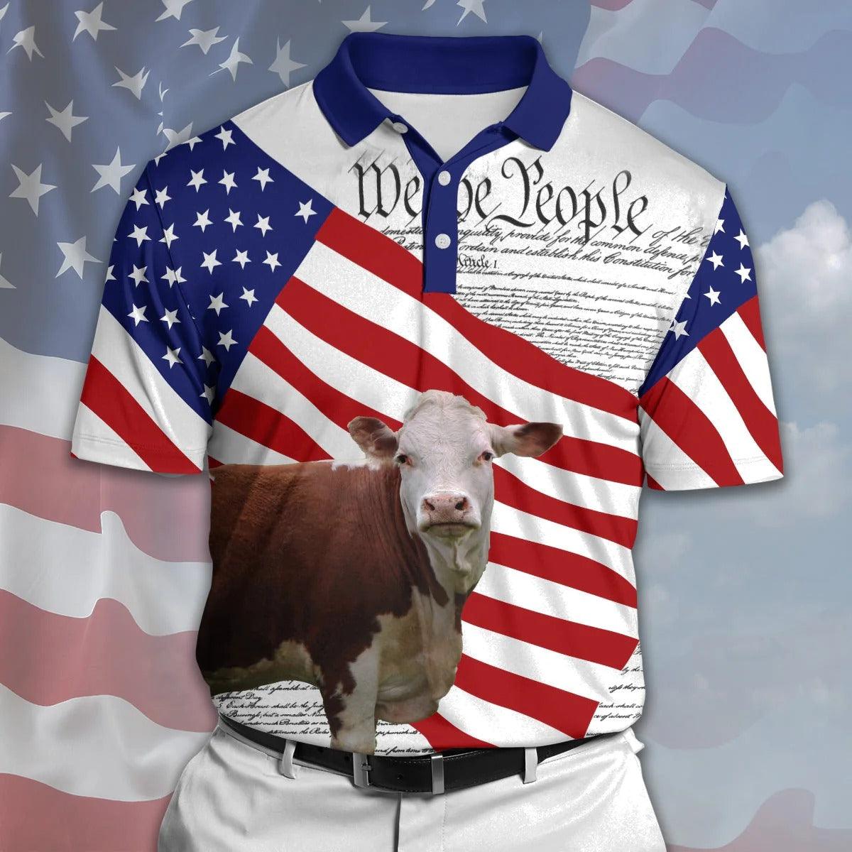 Hereford Men Polo Shirt For Summer - Hereford States Of America Polo Shirt For Men - Perfect Gift For Hereford Lovers, Cattle Lovers - Amzanimalsgift