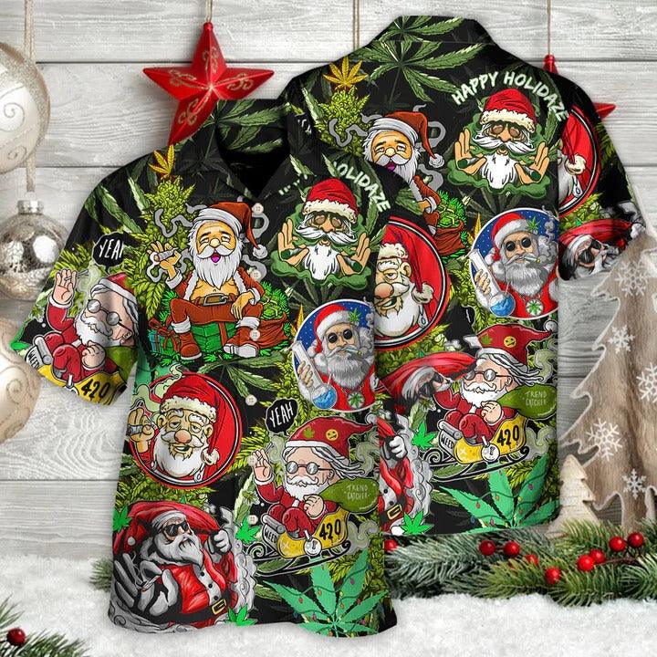 Hippie Aloha Hawaiian Shirt - Christmas Weed Smoking Santa Hippie Hawaiian Shirt For Summer - Perfect Gift For Friend, Family - Amzanimalsgift