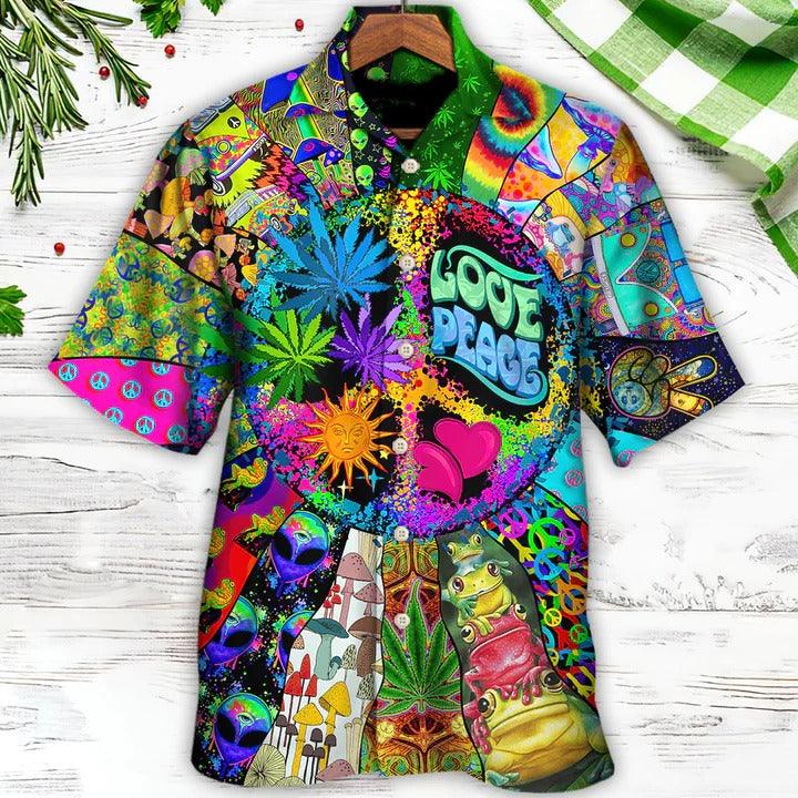 Hippie Aloha Hawaiian Shirt - Hippie Alien Frogs Love Peace Amazing Style Hawaiian Shirt For Summer - Perfect Gift For Friend, Family - Amzanimalsgift