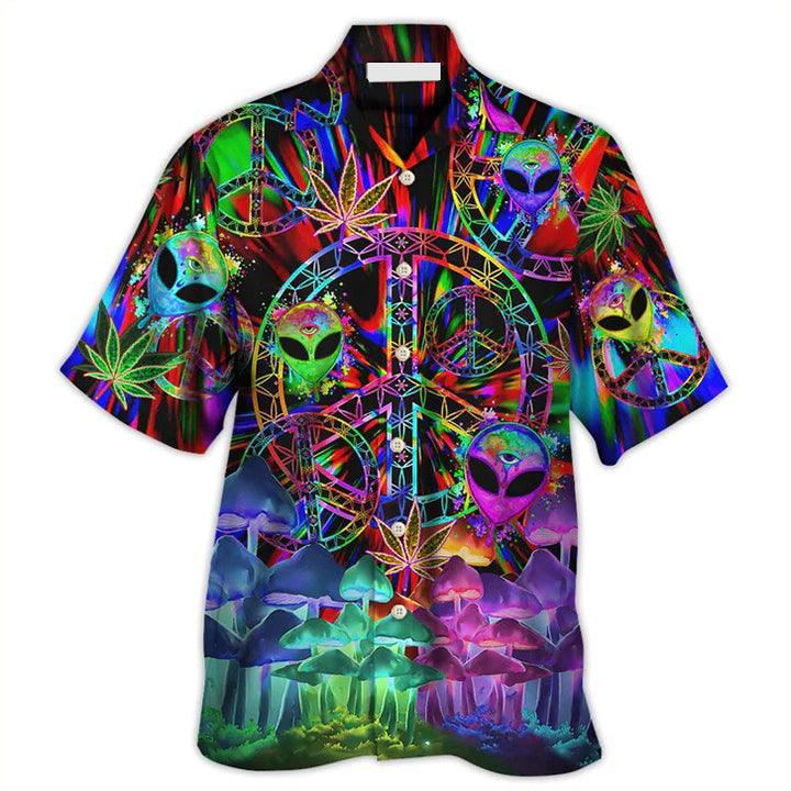 Hippie Aloha Hawaiian Shirt - Hippie Alien Peace Color Stunning Hawaiian Shirt For Summer - Perfect Gift For Friend, Family - Amzanimalsgift