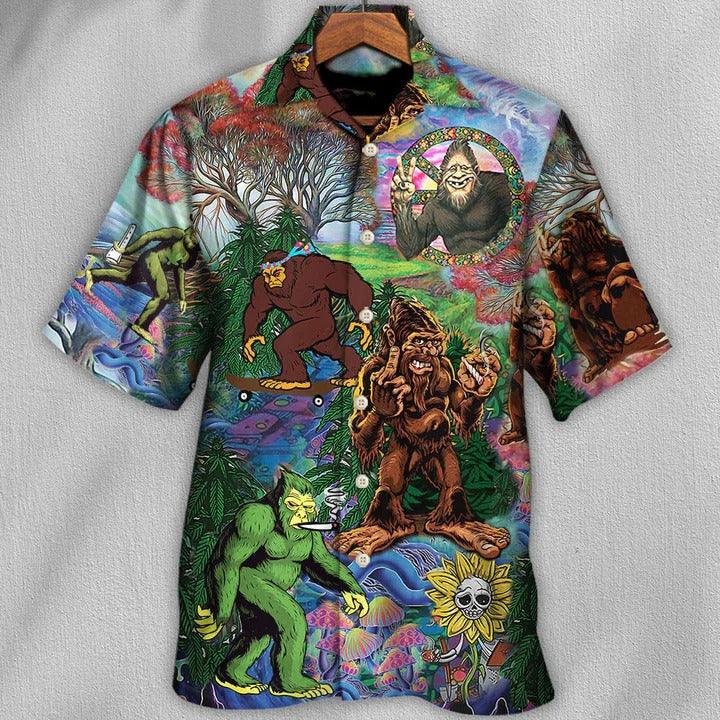 Hippie Aloha Hawaiian Shirt - Hippie Bigfoot Peace Life Color Hawaiian Shirt For Summer - Perfect Gift For Friend, Family - Amzanimalsgift