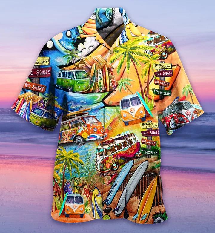 Hippie Aloha Hawaiian Shirt - Hippie Bus Love Beach Summer Hawaiian Shirt For Summer - Perfect Gift For Friend, Family - Amzanimalsgift