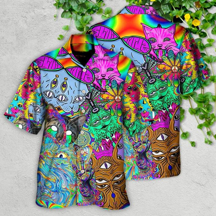 Hippie Aloha Hawaiian Shirt - Hippie Cat Break My Mind Hawaiian Shirt For Summer - Perfect Gift For Friend, Family - Amzanimalsgift