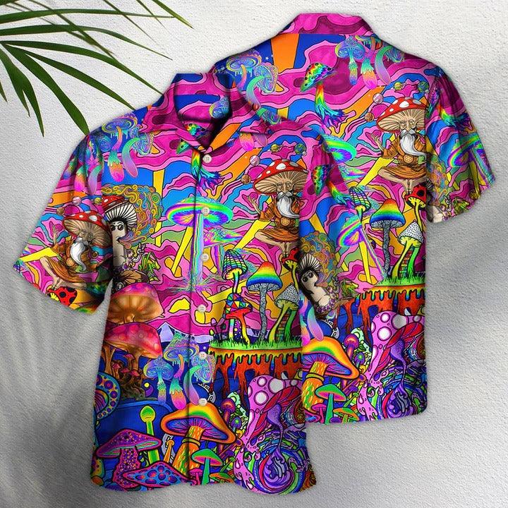 Hippie Aloha Hawaiian Shirt - Hippie Magic Trippy Mushroom Awesome Hawaiian Shirt For Summer - Perfect Gift For Friend, Family - Amzanimalsgift