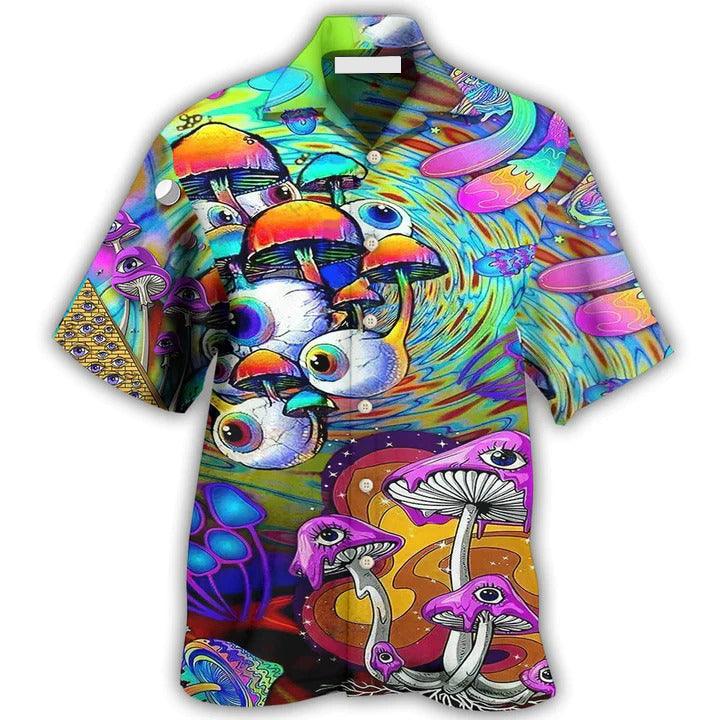 Hippie Aloha Hawaiian Shirt - Hippie Mushroom Eyes Color Style Hawaiian Shirt For Summer - Perfect Gift For Friend, Family - Amzanimalsgift