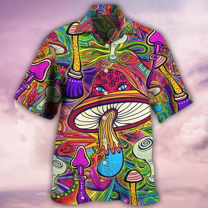 Hippie Aloha Hawaiian Shirt - Hippie Mushroom Hypnotizing Hawaiian Shirt For Summer - Perfect Gift For Friend, Family - Amzanimalsgift
