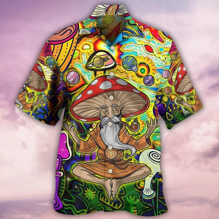 Hippie Aloha Hawaiian Shirt - Hippie Mushroom Witch Colorful Hawaiian Shirt For Summer - Perfect Gift For Friend, Family - Amzanimalsgift