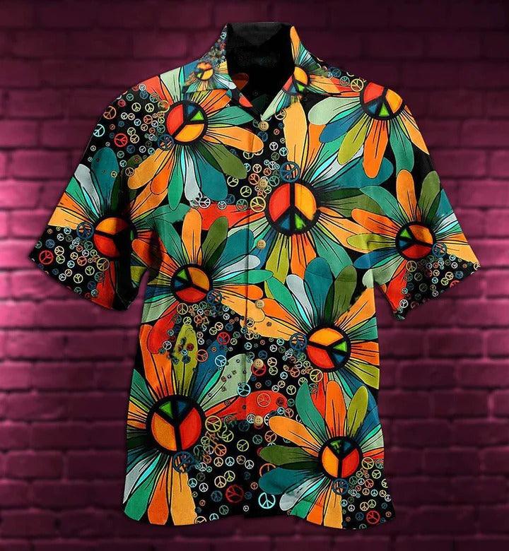 Hippie Aloha Hawaiian Shirt - Hippie Peace Floral Style Hawaiian Shirt For Summer - Perfect Gift For Friend, Family - Amzanimalsgift