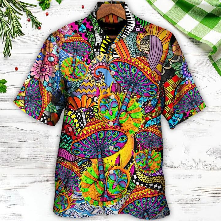 Hippie Aloha Hawaiian Shirt - Hippie Peace Life Color Floral Style Hawaiian Shirt For Summer - Perfect Gift For Friend, Family - Amzanimalsgift