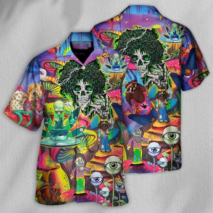 Hippie Aloha Hawaiian Shirt - Hippie Skull Cool Life Hawaiian Shirt For Summer - Perfect Gift For Friend, Family - Amzanimalsgift