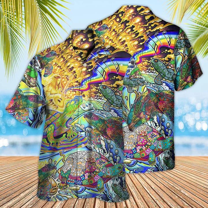 Hippie Aloha Hawaiian Shirt - Hippie Turtle Colorful Art Peace Hawaiian Shirt For Summer - Perfect Gift For Friend, Family - Amzanimalsgift