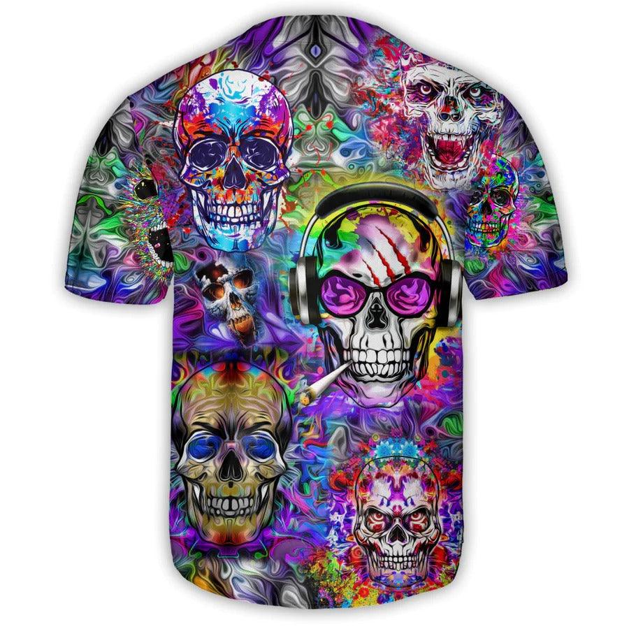 Hippie Baseball Jersey, Skull, Skull Hippie Color Flowers Baseball Tee Jersey Shirt For Men And Women - Perfect Gift For Hippie Lovers, Halloween - Amzanimalsgift