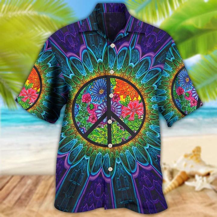 Hippie Hawaiian Shirt - Hippie Sign Style Lover Hippie Hawaiian Shirt For Summer - Perfect Gift For Friend, Family - Amzanimalsgift