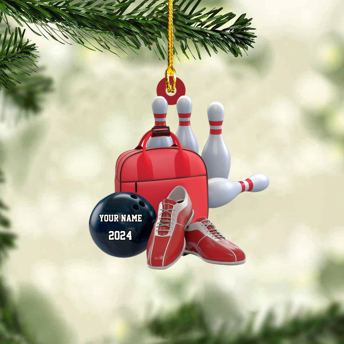 Personalized Bowling Set Gear Flat Acrylic Ornament, Meaningful Christmas Ornament Gifts For Teams, Friends And Family