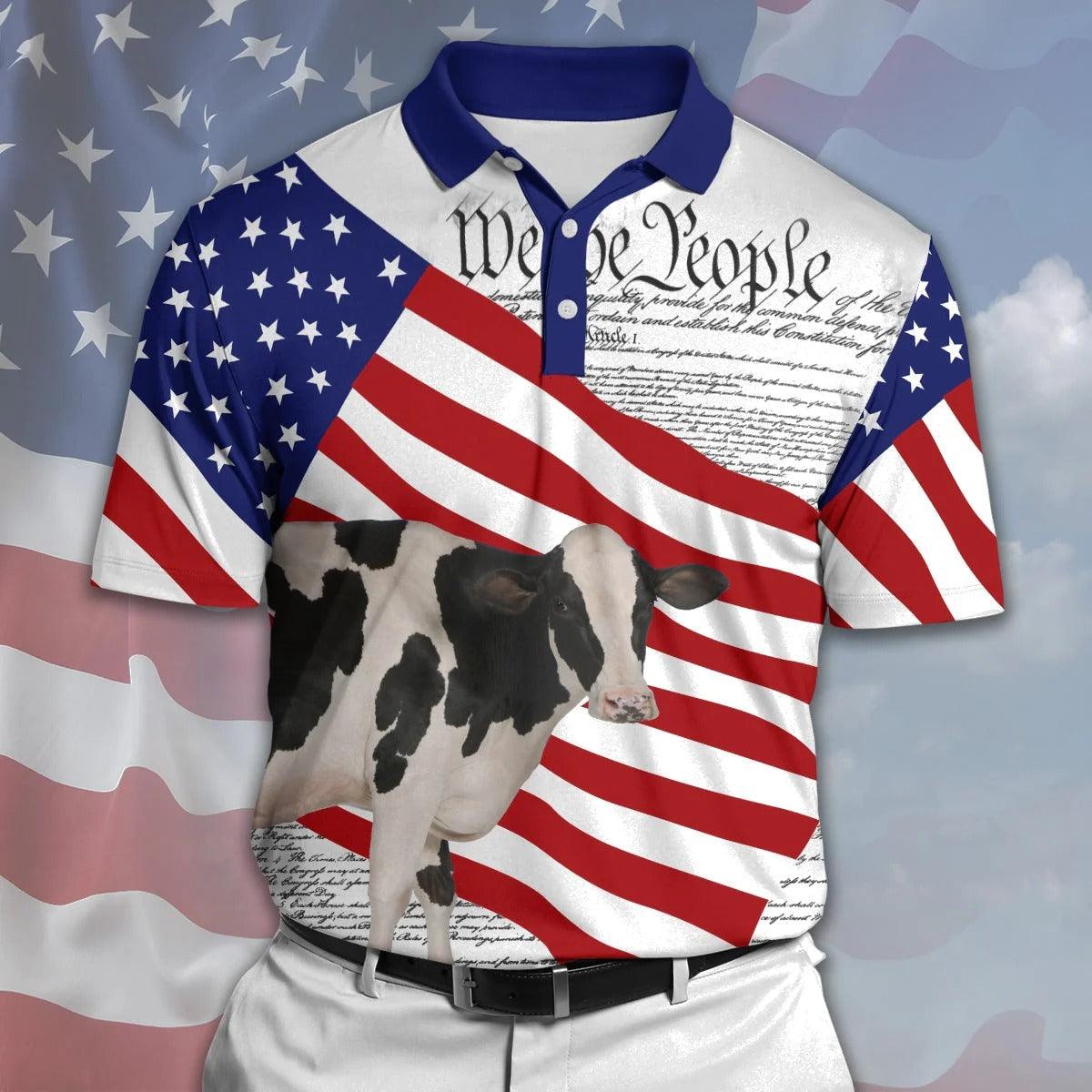 Holstein Men Polo Shirts - Holstein States Of America Polo Shirt For Men - Perfect Gift For Holstein Lovers, Cattle Lovers - Amzanimalsgift