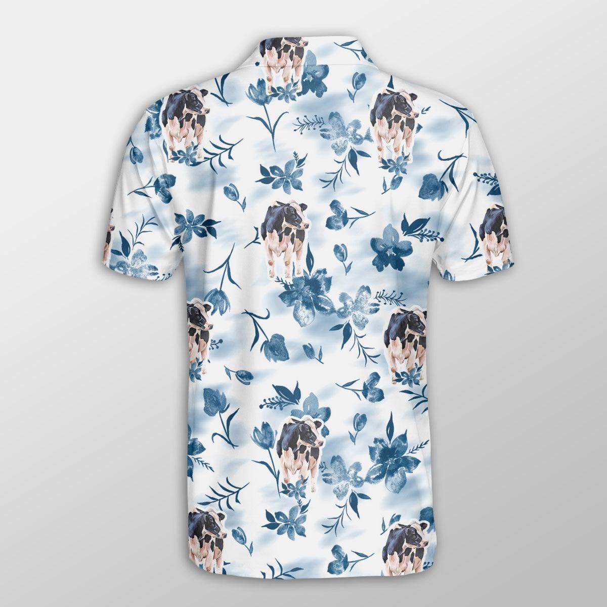 Holstein Men Polo Shirts - Holstein Watercolor Flowers and Leaves Tie Dye Pattern Shirt For Men - Perfect Gift For Holstein Lovers, Cattle Lovers - Amzanimalsgift