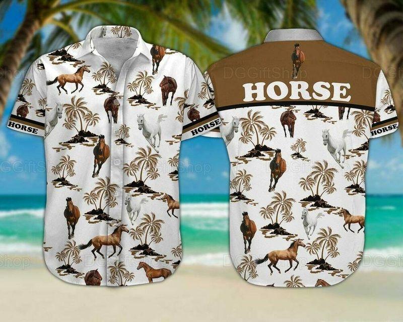 Horse Dog Aloha Hawaiian Shirt - Horse Wild Animal Hawaiian Shirt, Palm Tree Pattern Hawaiian Shirt For Men & Women, Horse Lover - Amzanimalsgift