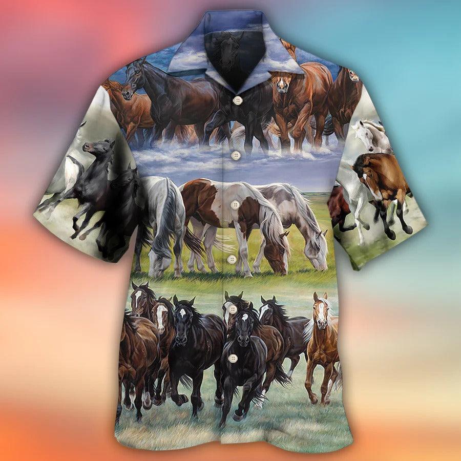 Horse Hawaiian Shirt For Summer - Horse In The Meadow Hawaiian Shirt - Perfect Gift For Men, Horse Lovers - Amzanimalsgift