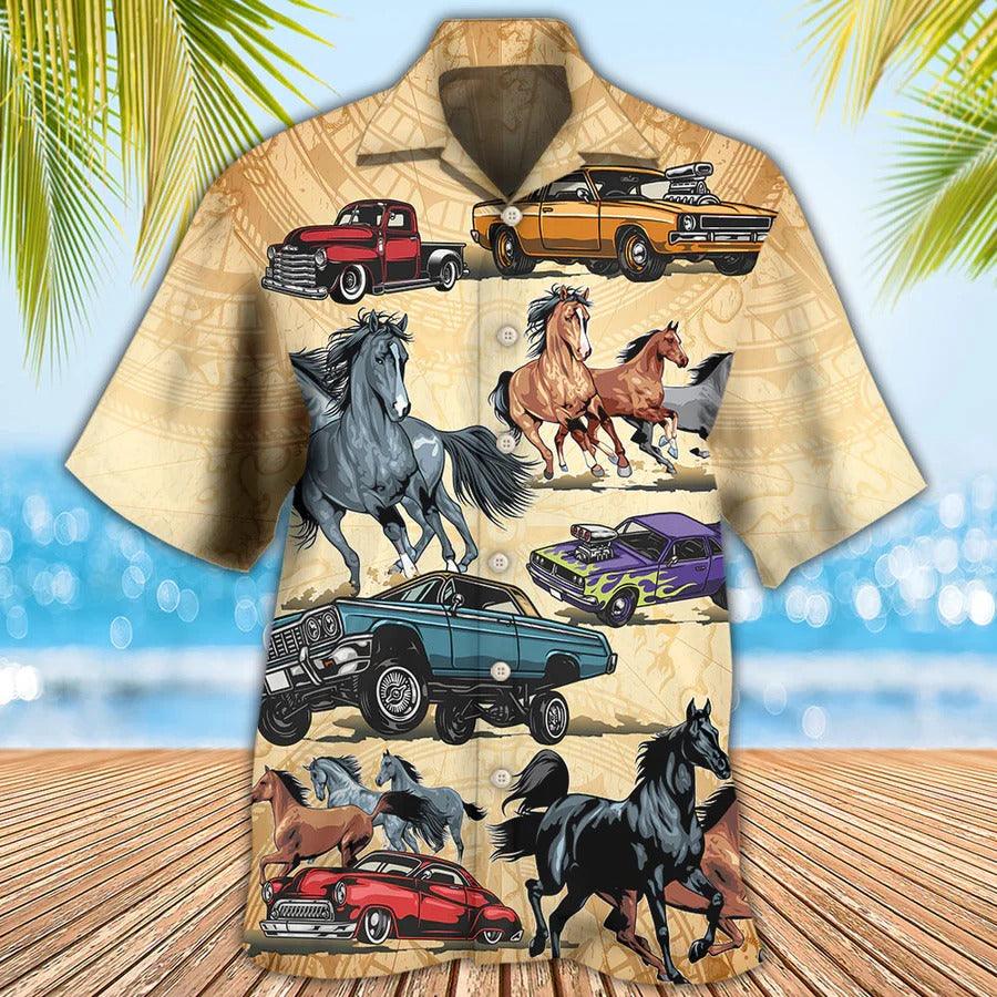 Horse Hawaiian Shirt For Summer - Horse Muscle Car I Like Muscle Car And Horse Hawaiian Shirt - Perfect Gift For Men, Horse Lovers - Amzanimalsgift