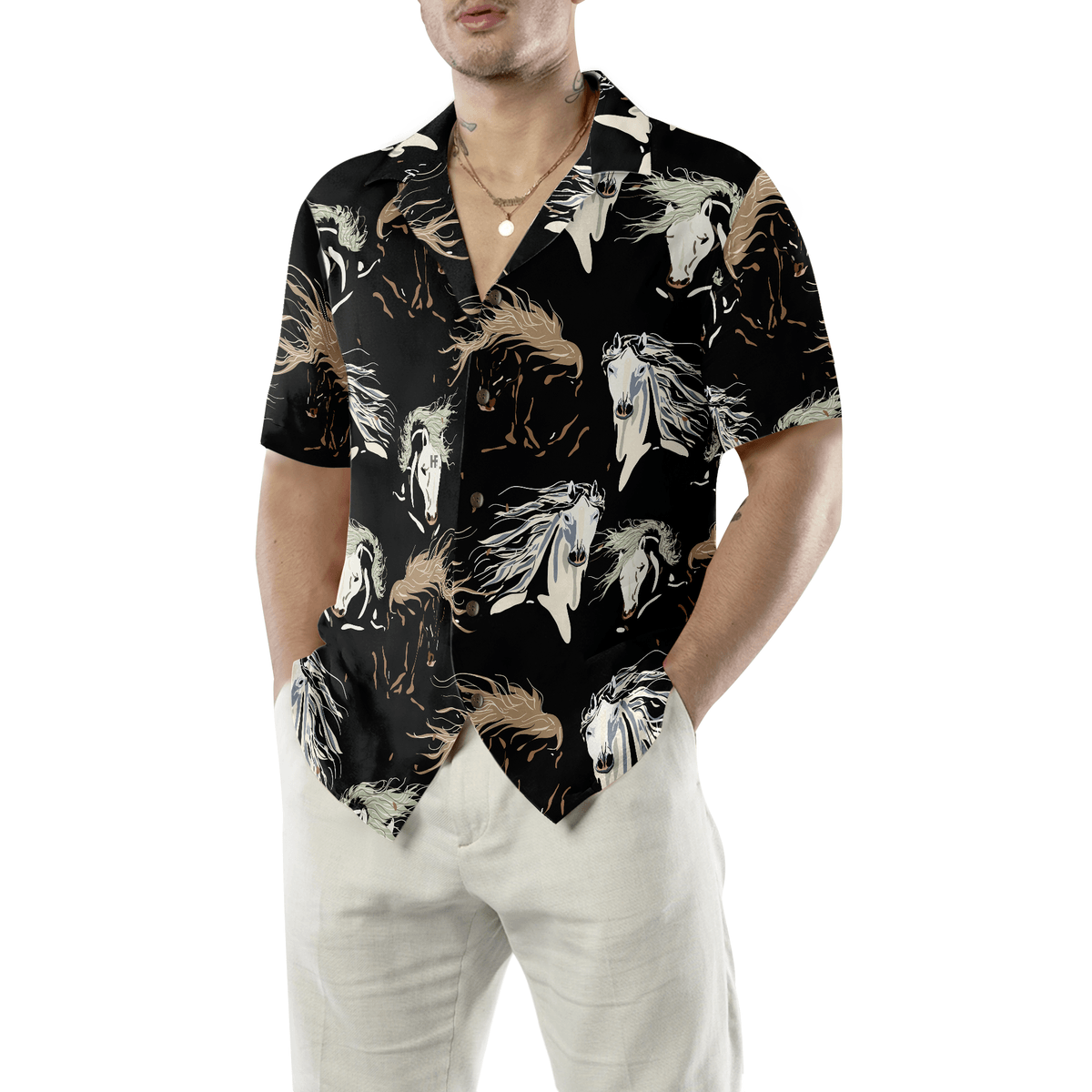 Horse Hawaiian Shirt, Galloping Horse Aloha Shirt For Men - Perfect Gift For Horse Lovers, Husband, Boyfriend, Friend, Family - Amzanimalsgift