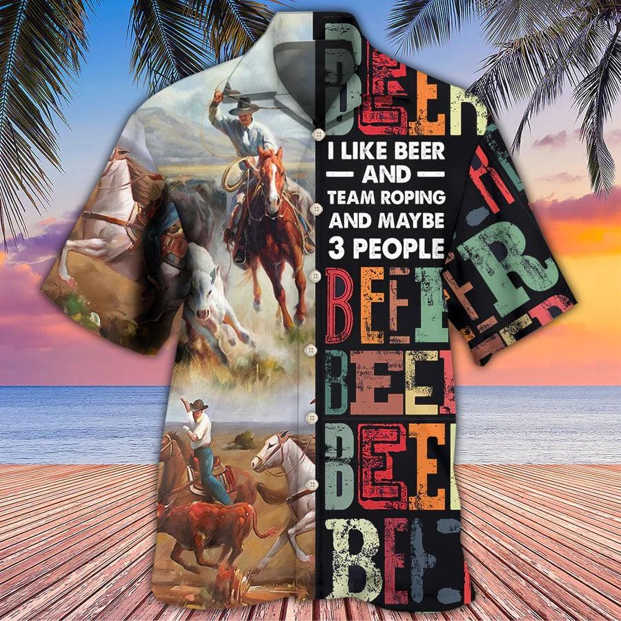 Horse Hawaiian Shirts For Summer - Horse Beer, I Like Beer And Team Roping Hawaiian Shirt - Perfect Gift For Men, Horse Lovers, Beer Lovers - Amzanimalsgift