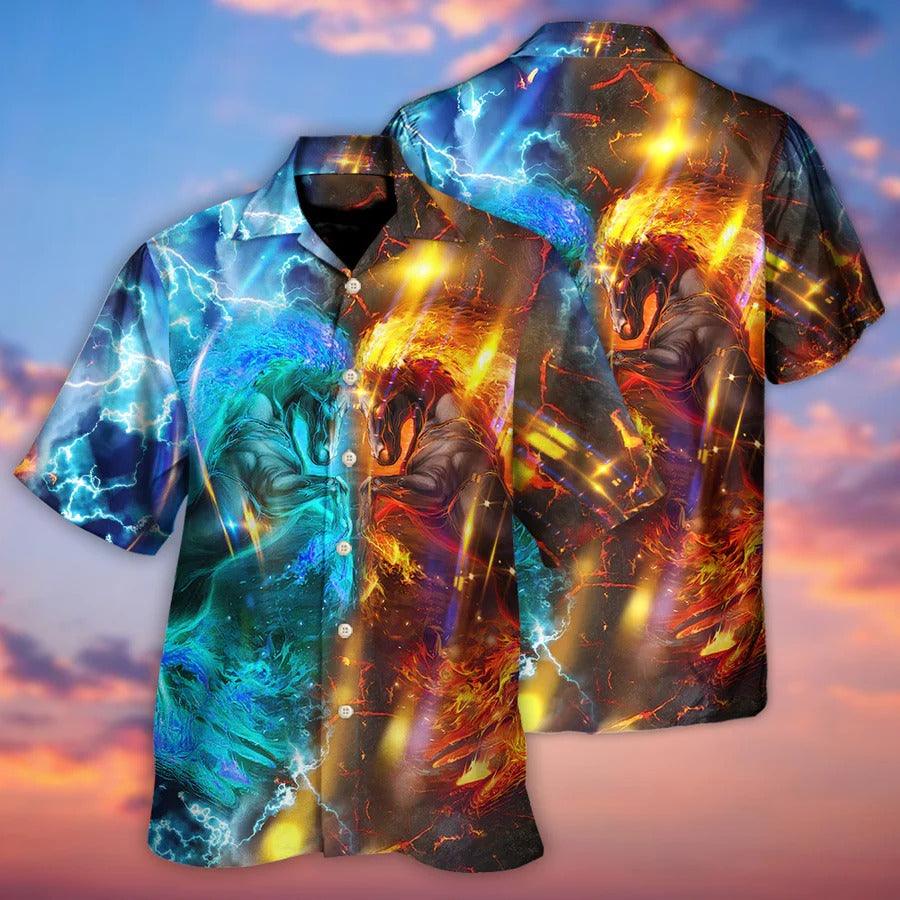 Horse Hawaiian Shirts For Summer - Thunder Horse And Fire Horse Hawaiian Shirt - Perfect Gift For Men, Horse Racing Lovers - Amzanimalsgift