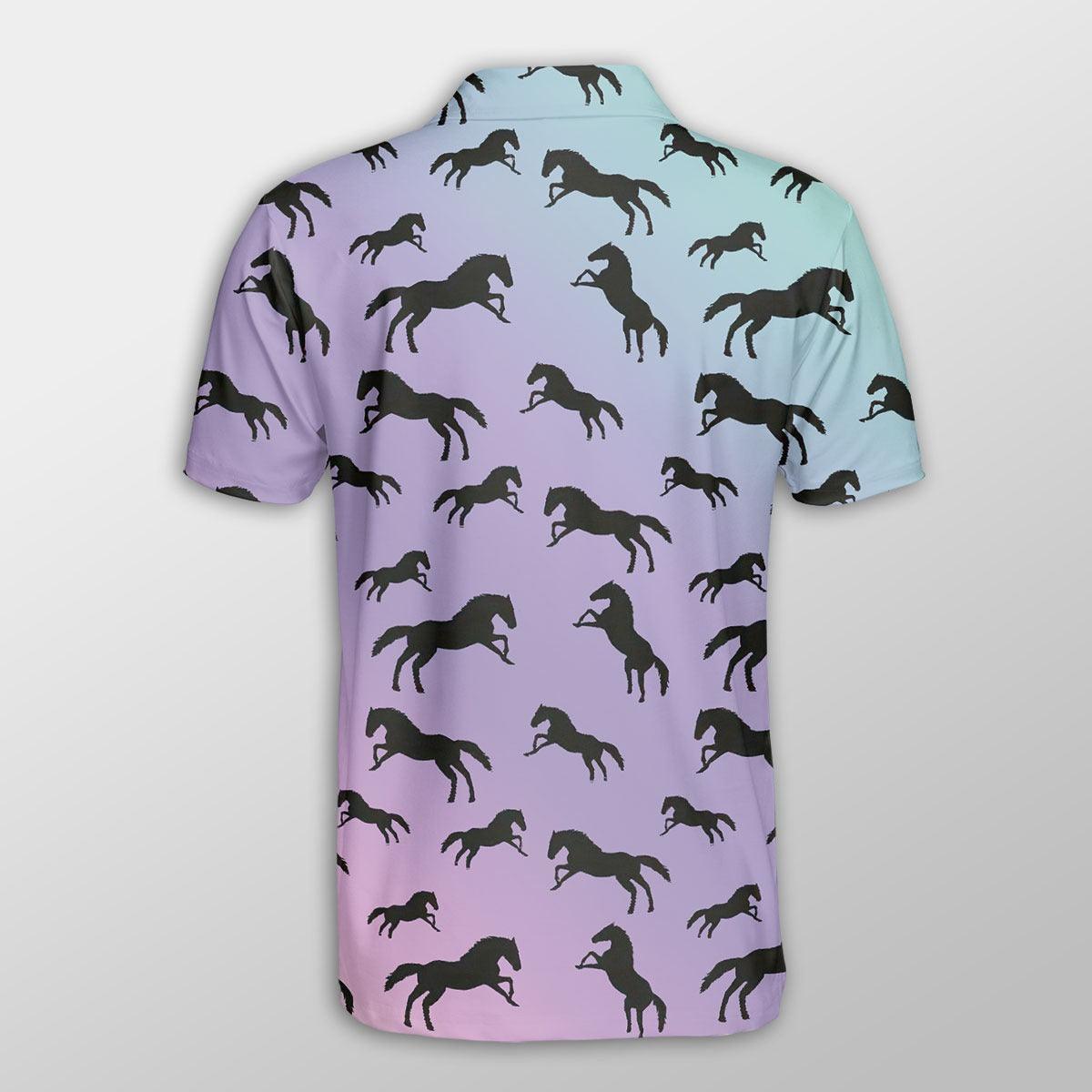 Horse Men Polo Shirts For Summer -Horse Ombre Pattern Button Shirts For Men - Perfect Gift For Horse Lovers, Cattle Lovers - Amzanimalsgift
