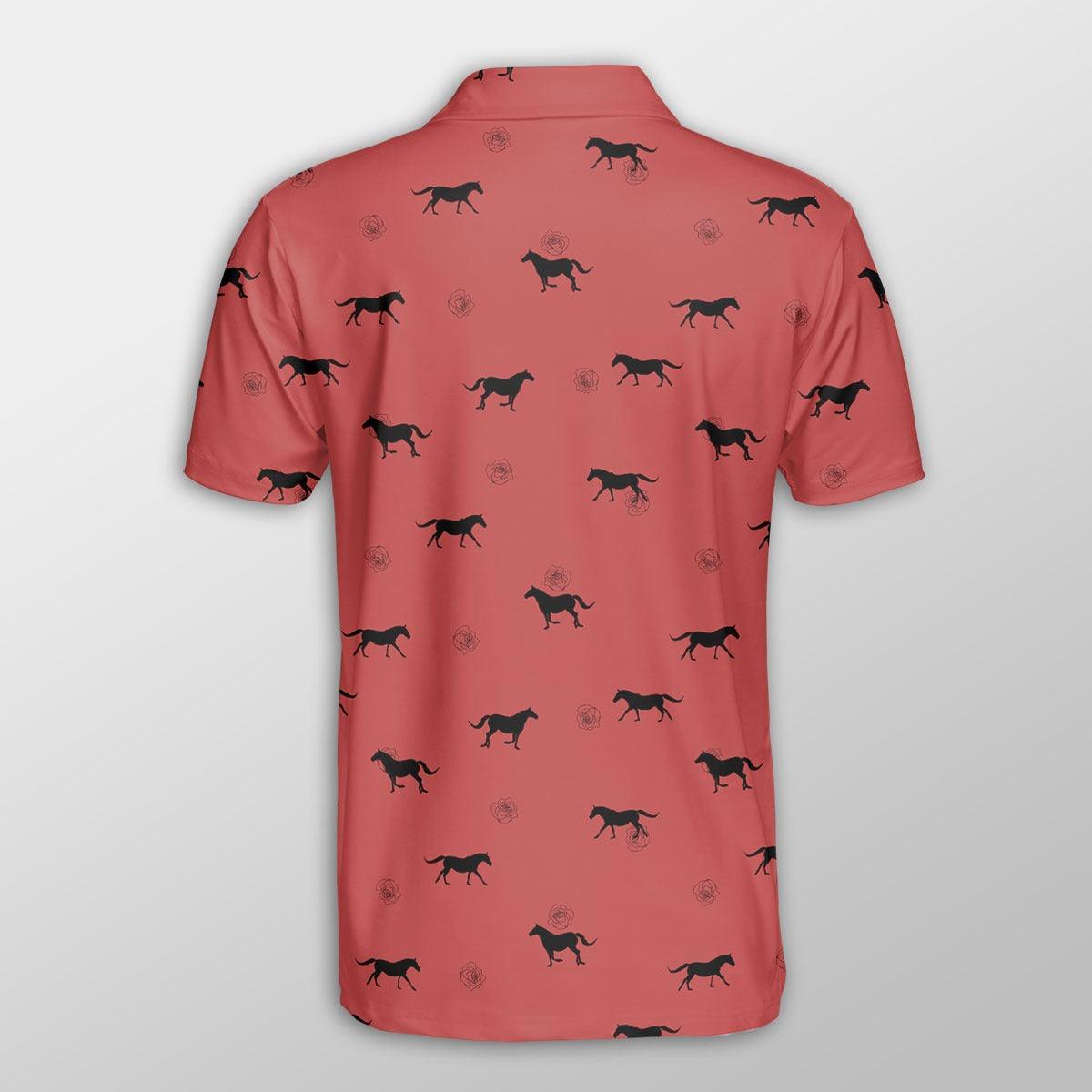 Horse Men Polo Shirts For Summer - Horse Pattern Red Background Pattern Shirts For Men - Perfect Gift For Horse Lovers, Cattle Lovers - Amzanimalsgift